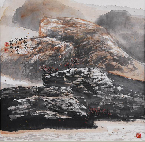 中国画《石板崖秋色》.jpg